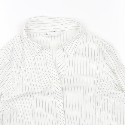 BHS Womens White Striped Polyester Basic Button-Up Size 12 Collared