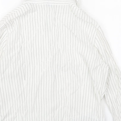 BHS Womens White Striped Polyester Basic Button-Up Size 12 Collared