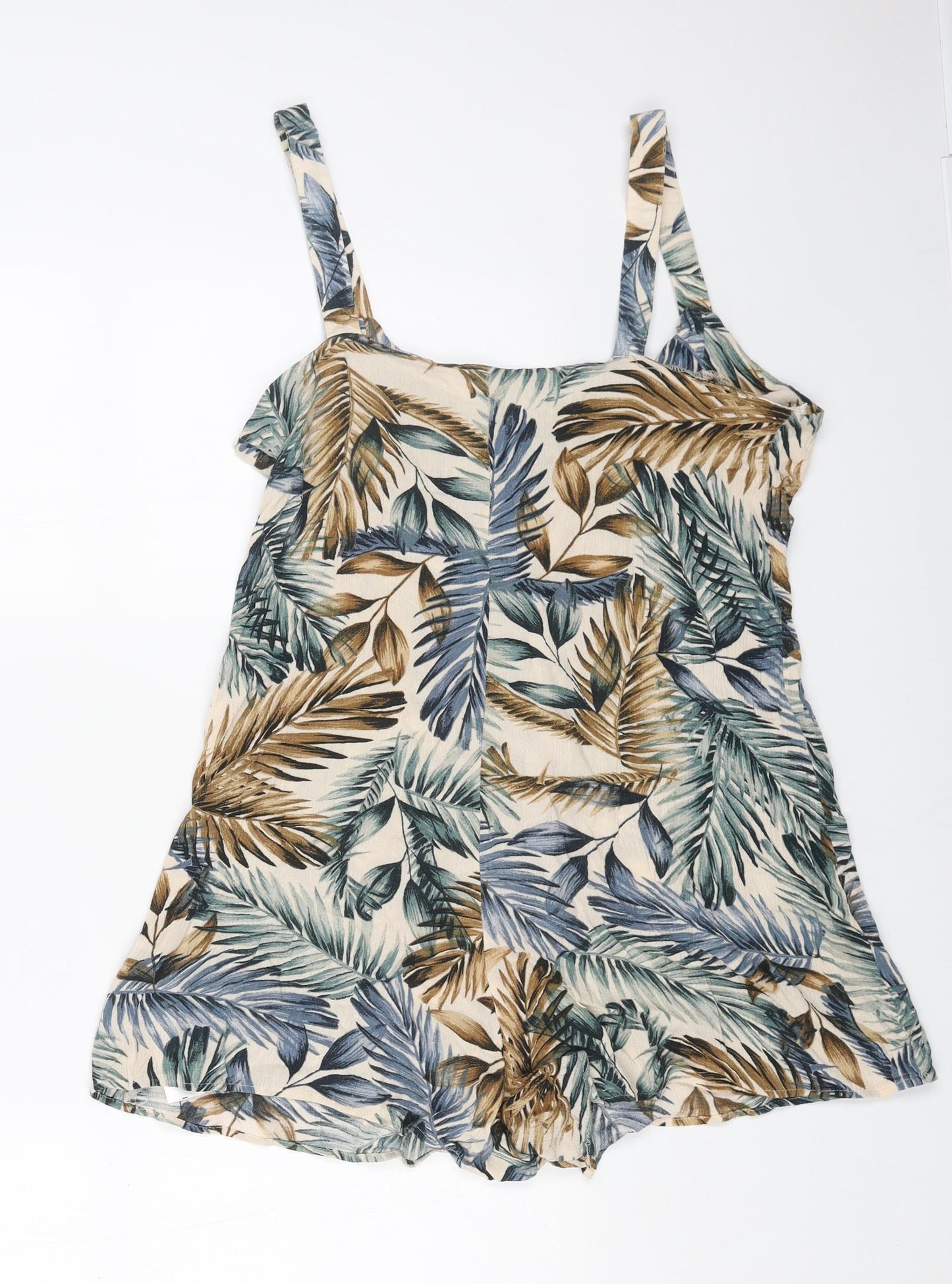 Primark Womens Beige Geometric Viscose Playsuit One-Piece Size 8 Button