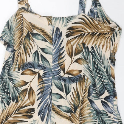 Primark Womens Beige Geometric Viscose Playsuit One-Piece Size 8 Button