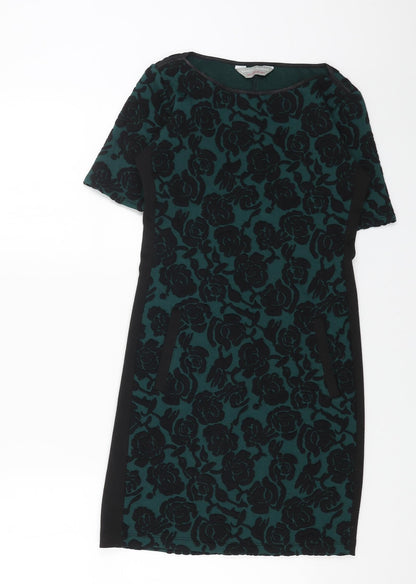 Dorothy Perkins Womens Green Floral Polyester Shift Size 6 Boat Neck Pullover