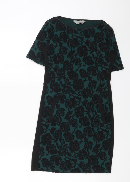 Dorothy Perkins Womens Green Floral Polyester Shift Size 6 Boat Neck Pullover