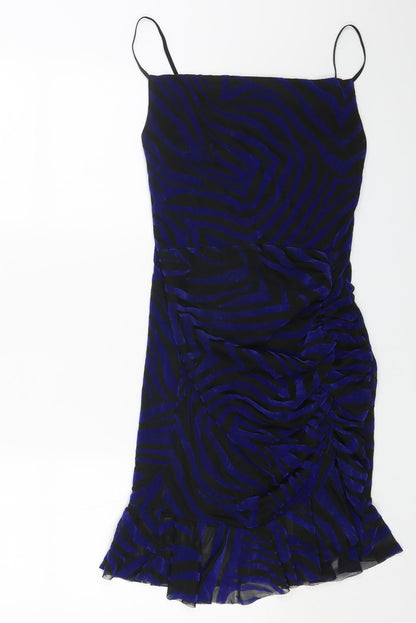 Quiz Womens Blue Animal Print Polyester Mini Size 12 Square Neck Pullover