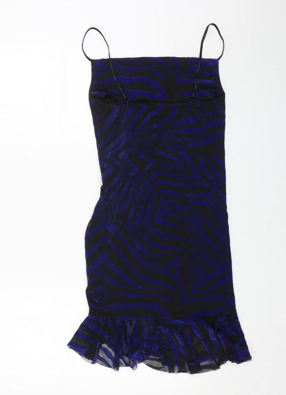 Quiz Womens Blue Animal Print Polyester Mini Size 12 Square Neck Pullover