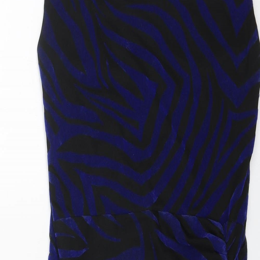 Quiz Womens Blue Animal Print Polyester Mini Size 12 Square Neck Pullover