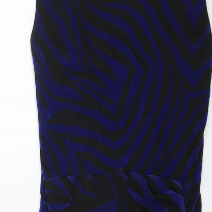 Quiz Womens Blue Animal Print Polyester Mini Size 12 Square Neck Pullover