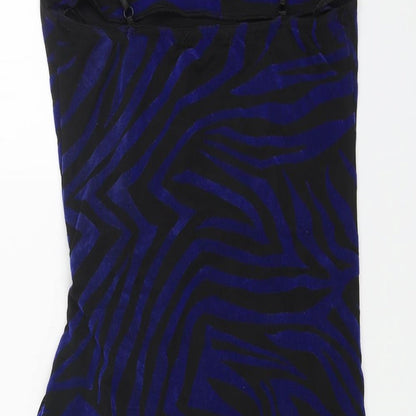 Quiz Womens Blue Animal Print Polyester Mini Size 12 Square Neck Pullover