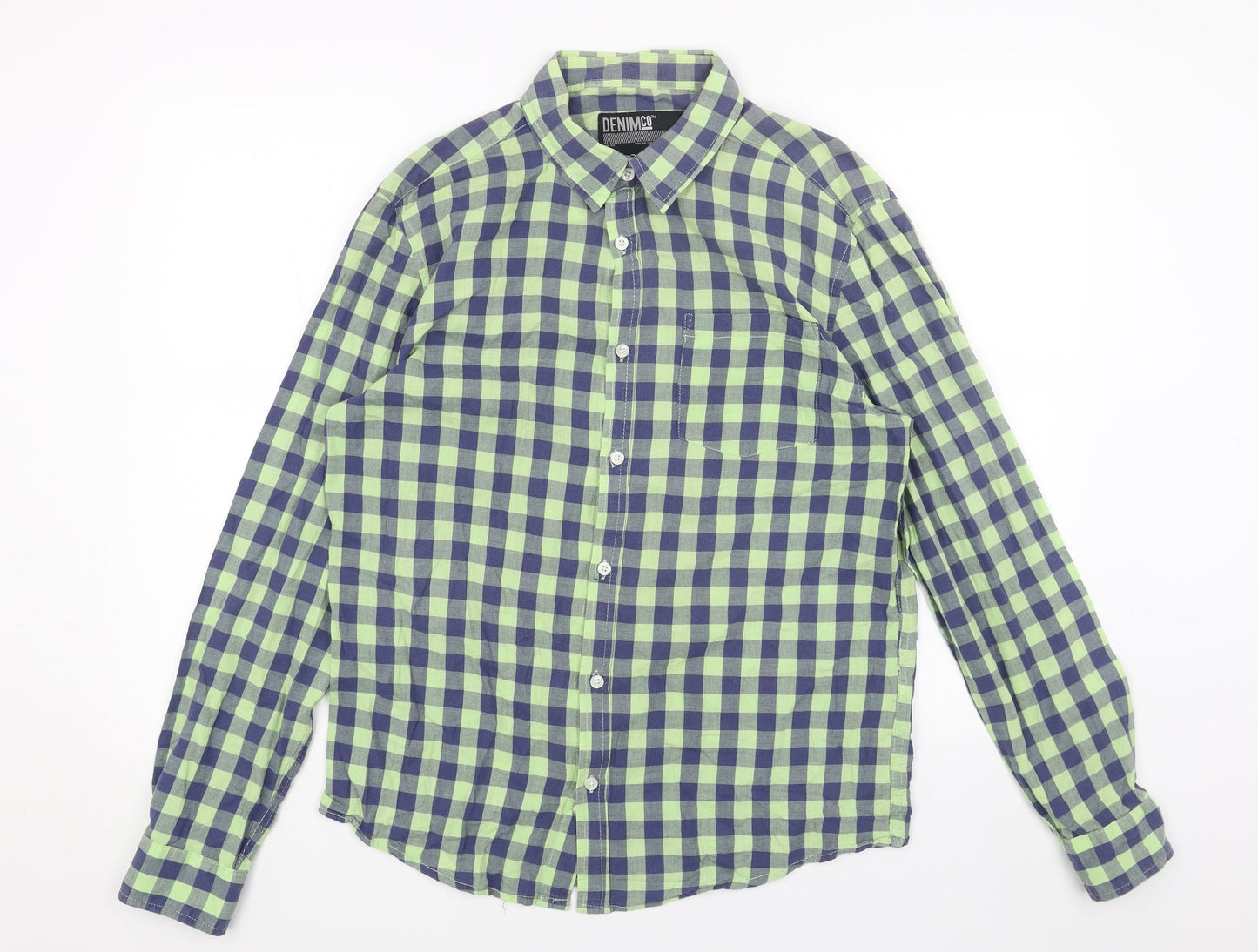 Denim & Co. Womens Green Geometric Cotton Basic Button-Up Size M V-Neck