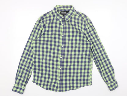 Denim & Co. Womens Green Geometric Cotton Basic Button-Up Size M V-Neck