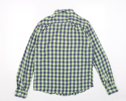 Denim & Co. Womens Green Geometric Cotton Basic Button-Up Size M V-Neck