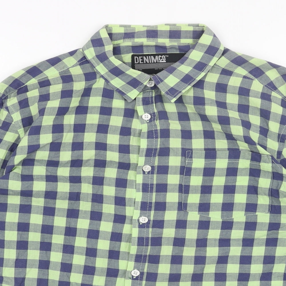 Denim & Co. Womens Green Geometric Cotton Basic Button-Up Size M V-Neck