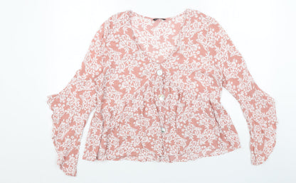 Womens UK Size 12 Roman Pink Cropped Blouse