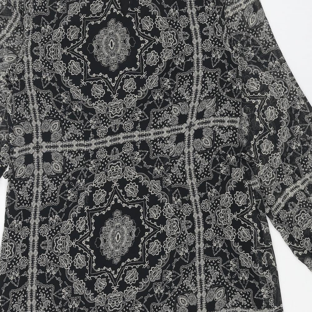 Primark Womens Black Geometric Polyester A-Line Size 8 Round Neck Button