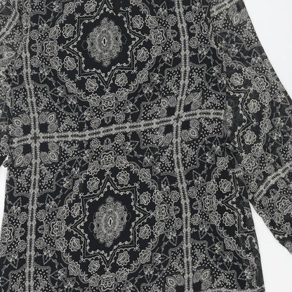 Primark Womens Black Geometric Polyester A-Line Size 8 Round Neck Button