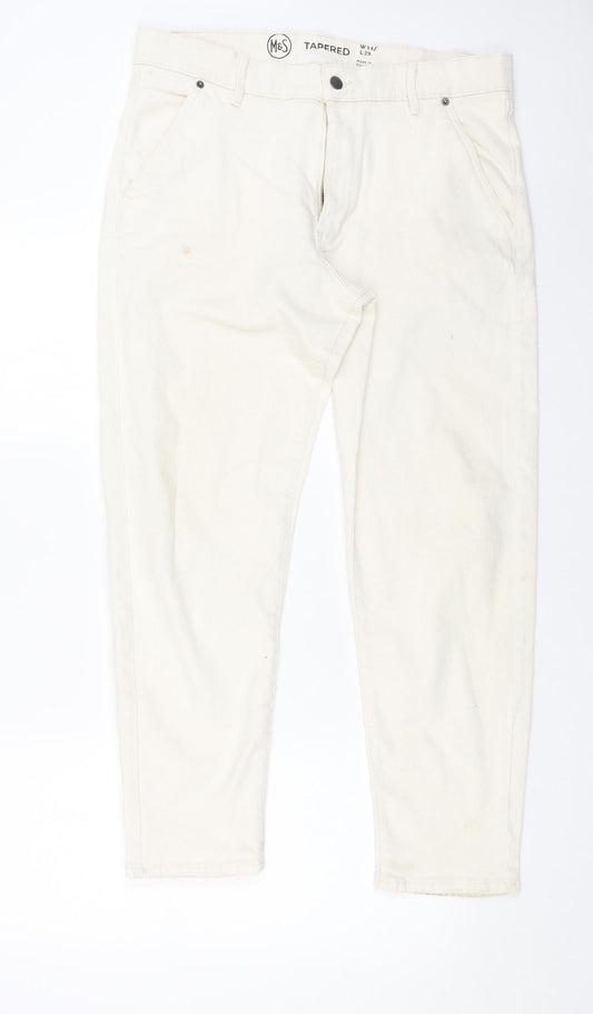 Womens UK Size 34 in Marks and Spencer Regular Fit Tapered White Jeans