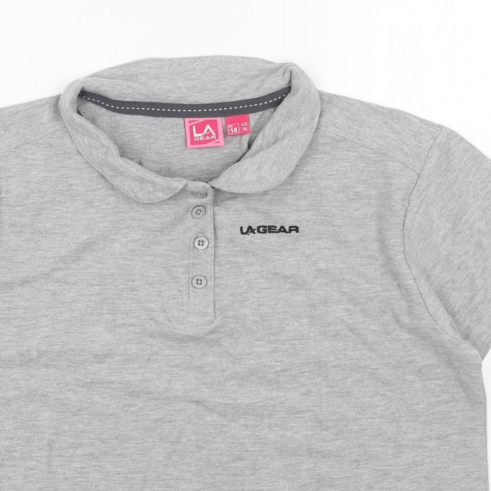 LA Gear Womens Grey Cotton Basic T-Shirt Size 14 V-Neck