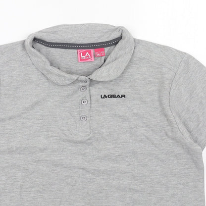 LA Gear Womens Grey Cotton Basic T-Shirt Size 14 V-Neck