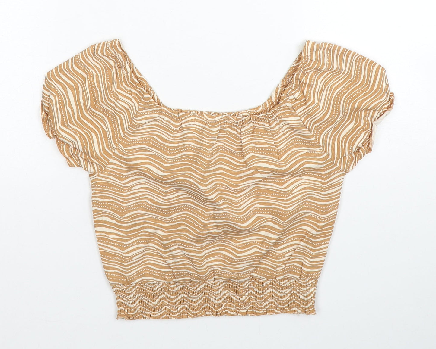 George Girls Beige Geometric Cotton Cropped Blouse Size 6-7 Years Round Neck Pullover