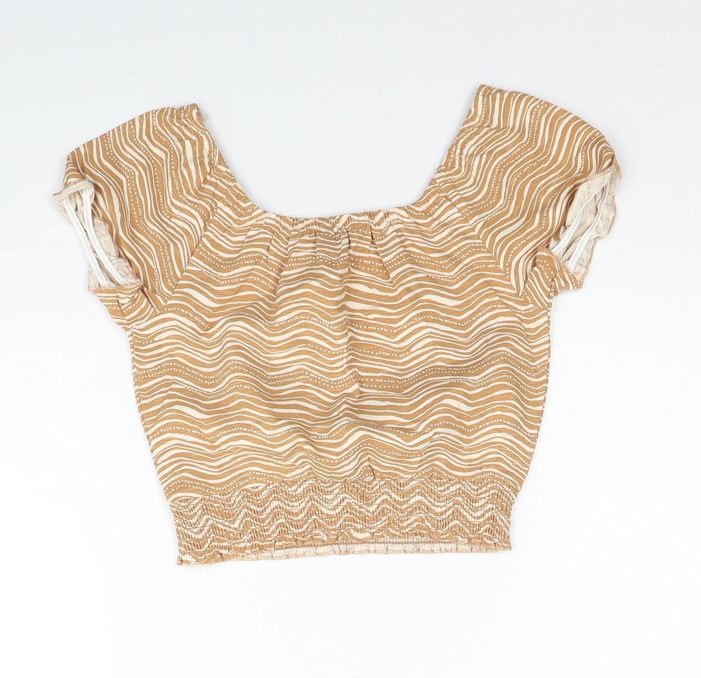 George Girls Beige Geometric Cotton Cropped Blouse Size 6-7 Years Round Neck Pullover