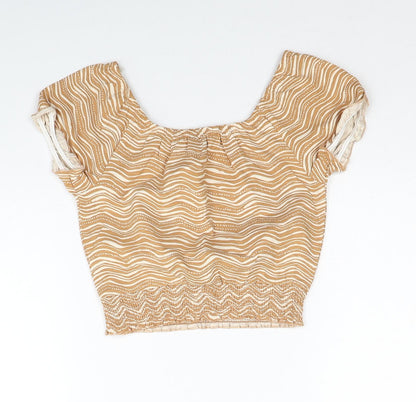 George Girls Beige Geometric Cotton Cropped Blouse Size 6-7 Years Round Neck Pullover