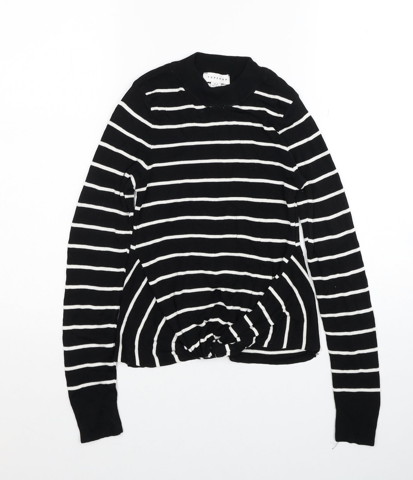 Topshop Womens Black Mock Neck Striped Viscose Pullover Jumper Size XS