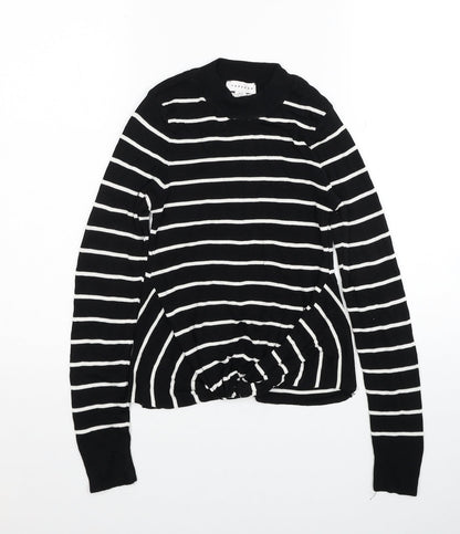 Topshop Womens Black Mock Neck Striped Viscose Pullover Jumper Size XS