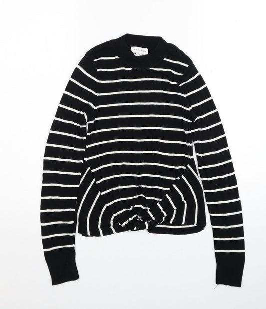 Topshop Womens Black Mock Neck Striped Viscose Pullover Jumper Size XS