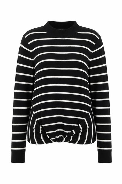 Topshop Womens Black Mock Neck Striped Viscose Pullover Jumper Size XS
