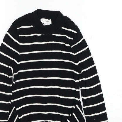 Topshop Womens Black Mock Neck Striped Viscose Pullover Jumper Size XS