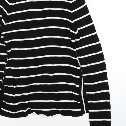 Topshop Womens Black Mock Neck Striped Viscose Pullover Jumper Size XS