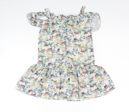 NEXT Girls Multicoloured Floral Polyester Skater Dress Size 4XL Square Neck Zip