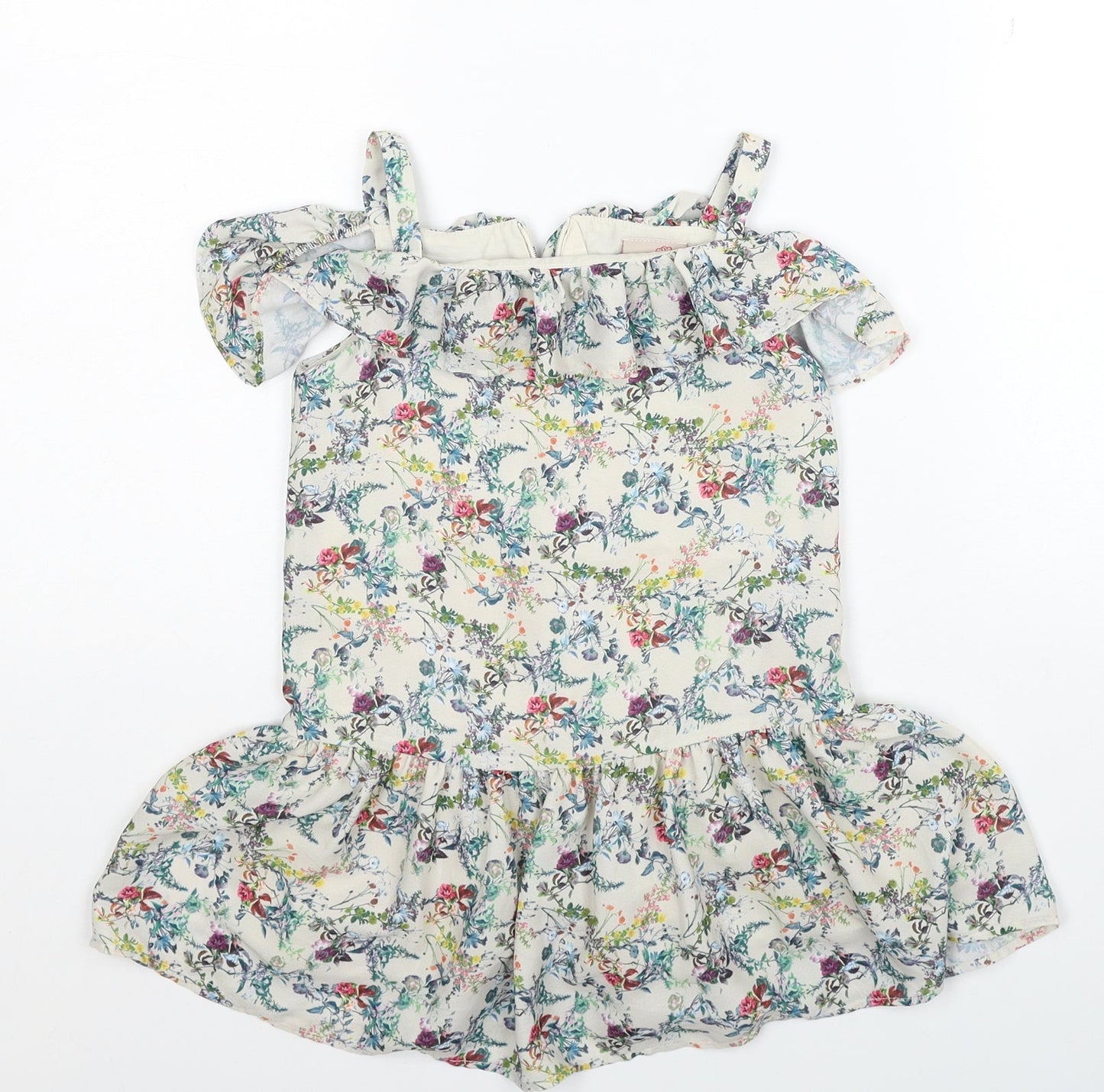 NEXT Girls Multicoloured Floral Polyester Skater Dress Size 4XL Square Neck Zip