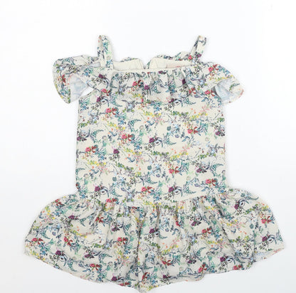 NEXT Girls Multicoloured Floral Polyester Skater Dress Size 4XL Square Neck Zip
