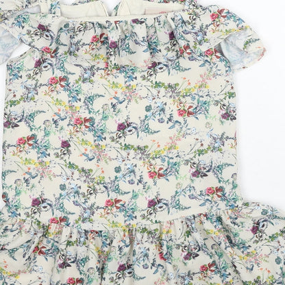 NEXT Girls Multicoloured Floral Polyester Skater Dress Size 4XL Square Neck Zip