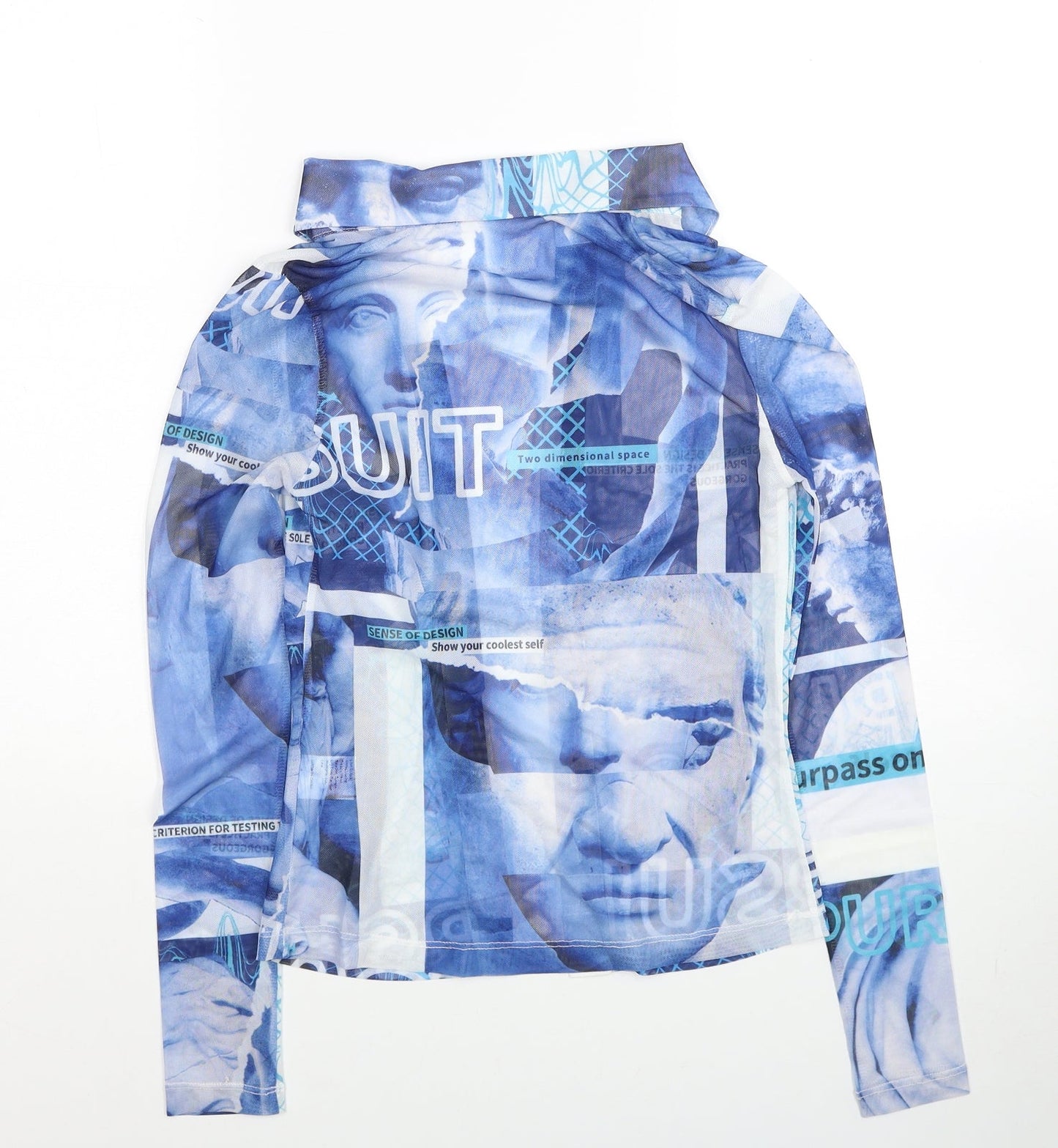 SheIn Womens Blue Geometric Polyester Basic Button-Up Size XS V-Neck