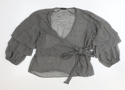 Womens UK Size 10 River Island Black Wrap Blouse