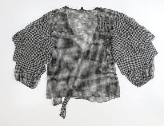 Womens UK Size 10 River Island Black Wrap Blouse