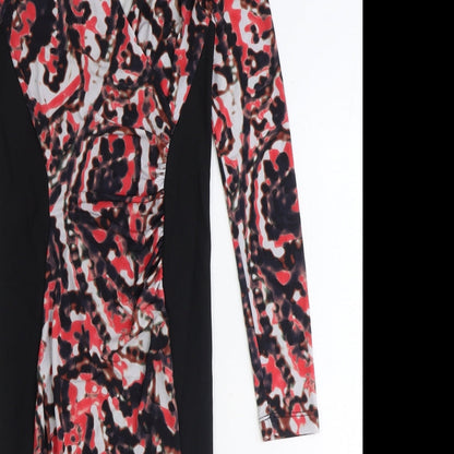 Marks and Spencer Womens Black Geometric Polyester A-Line Size 8 V-Neck Pullover