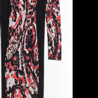 Marks and Spencer Womens Black Geometric Polyester A-Line Size 8 V-Neck Pullover