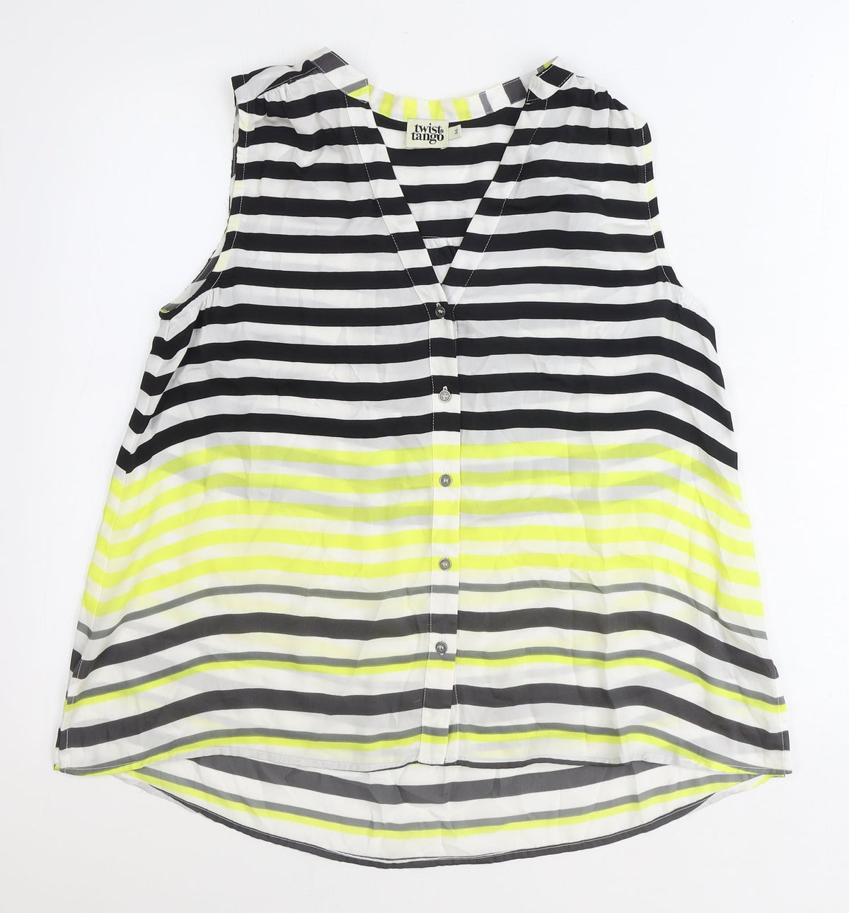 Twist & Tango Womens Blue Striped Polyester Basic Button-Up Size 8 V-Neck