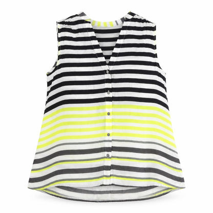 Twist & Tango Womens Blue Striped Polyester Basic Button-Up Size 8 V-Neck