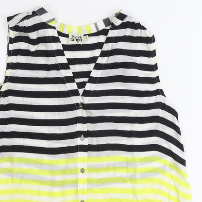 Twist & Tango Womens Blue Striped Polyester Basic Button-Up Size 8 V-Neck