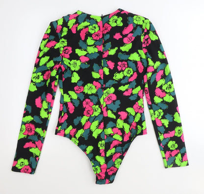 Zara Womens Multicoloured Geometric Polyester Bodysuit One-Piece Size S Snap