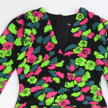 Zara Womens Multicoloured Geometric Polyester Bodysuit One-Piece Size S Snap