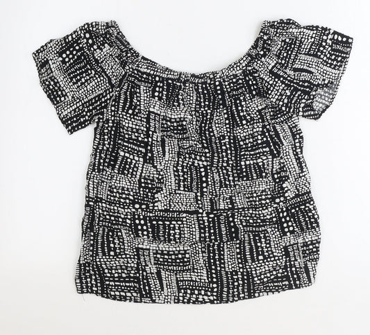 Papaya Womens Black Geometric Viscose Basic Blouse Size 12 Boat Neck