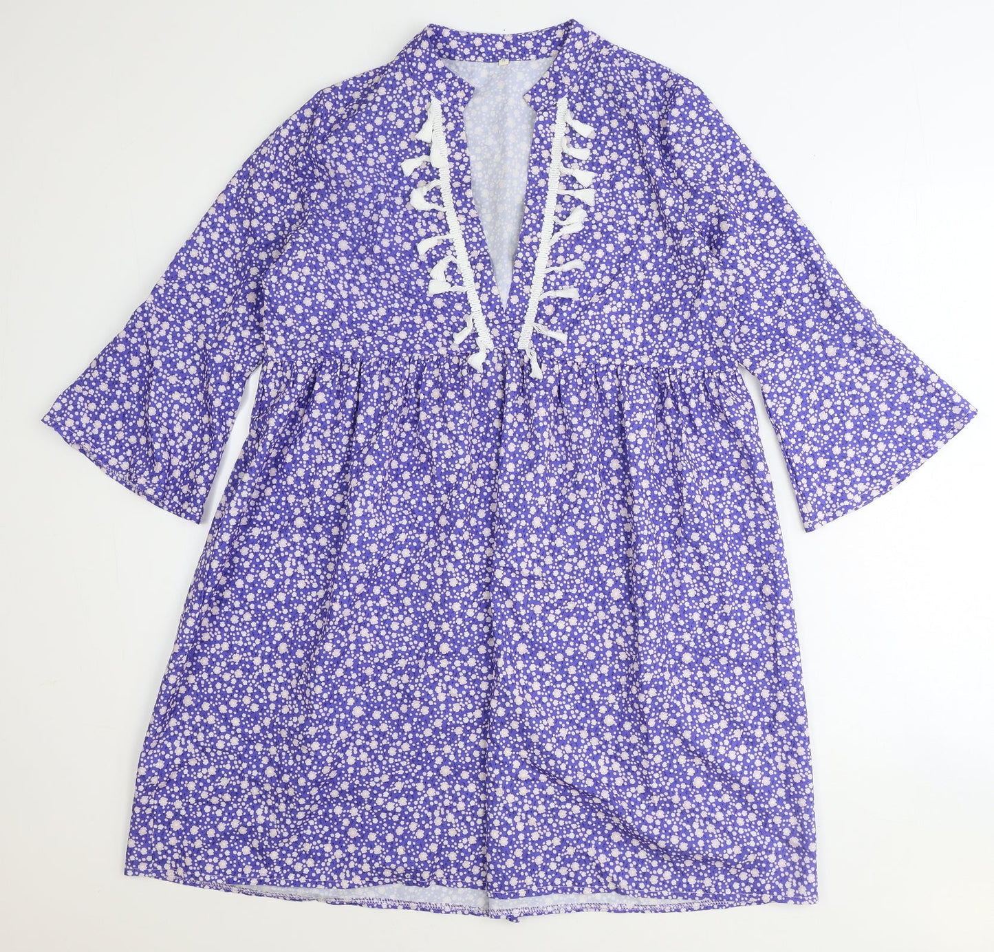 Preworn Womens Blue Floral Polyester Fit & Flare Size S V-Neck Pullover