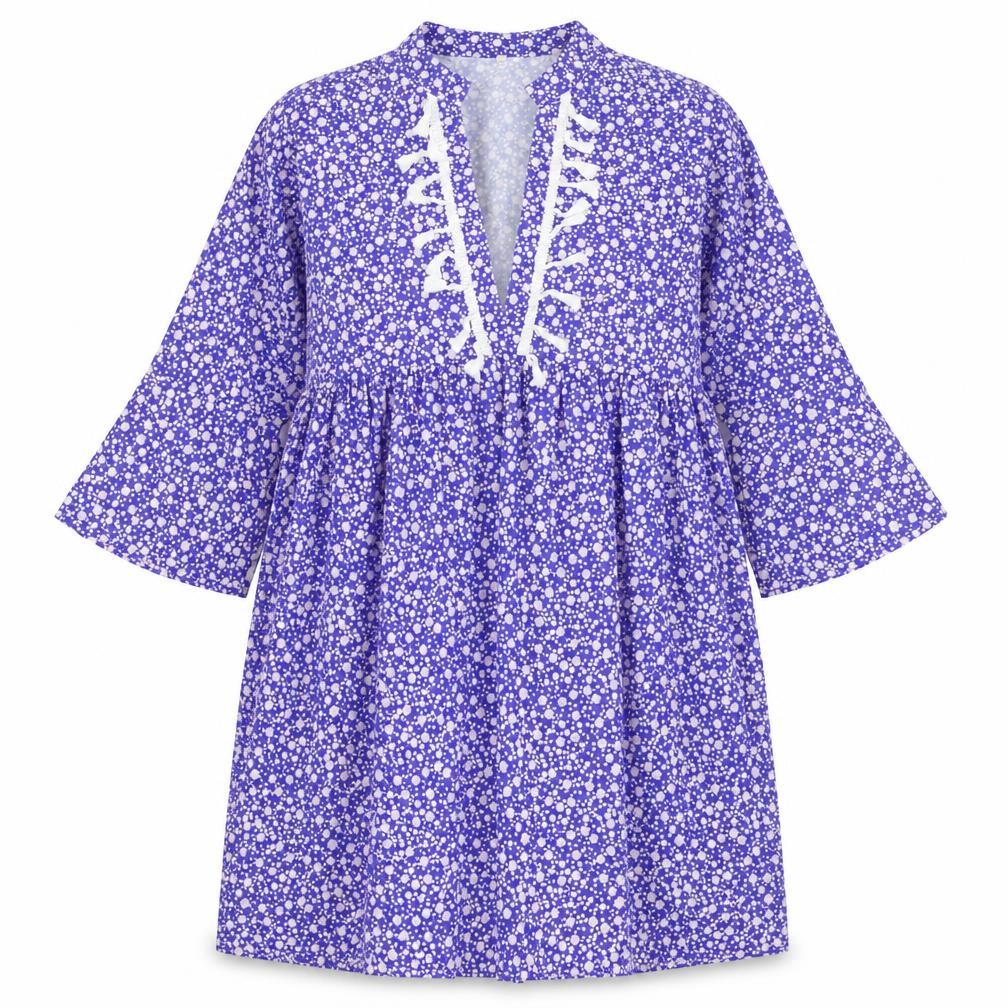 Preworn Womens Blue Floral Polyester Fit & Flare Size S V-Neck Pullover