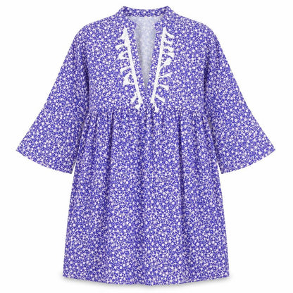 Preworn Womens Blue Floral Polyester Fit & Flare Size S V-Neck Pullover