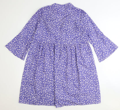 Preworn Womens Blue Floral Polyester Fit & Flare Size S V-Neck Pullover