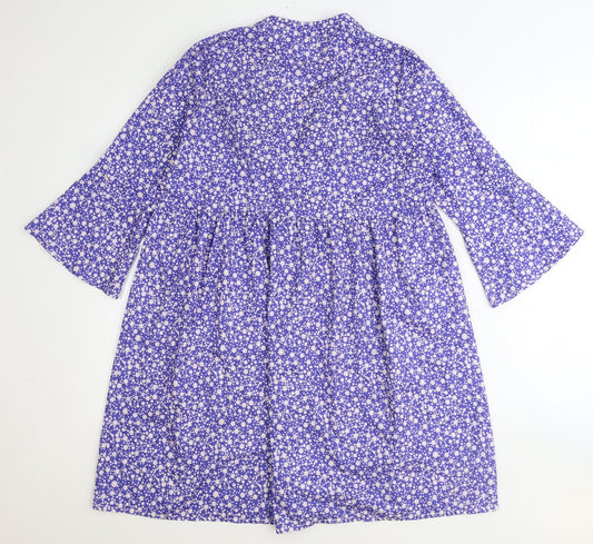 Preworn Womens Blue Floral Polyester Fit & Flare Size S V-Neck Pullover